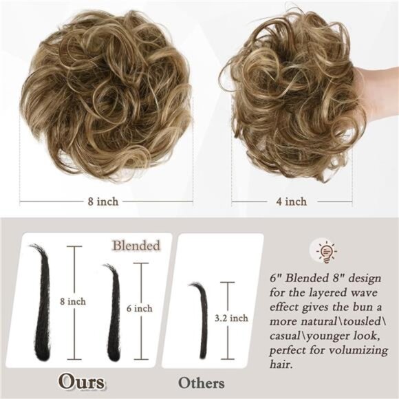 Large Messy Bun Hair Piece 100% Human Hair Layered Wavy Curly Hair Buns - Picture 3 of 7